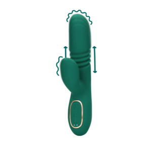Verwarmende rabbit vibrator met stuwende functie, kleur Ancient Sea, Loveline by Shots