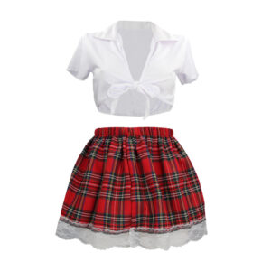 Wit schoolgirl kostuum met geplooide minirok en blouse, maat S/M