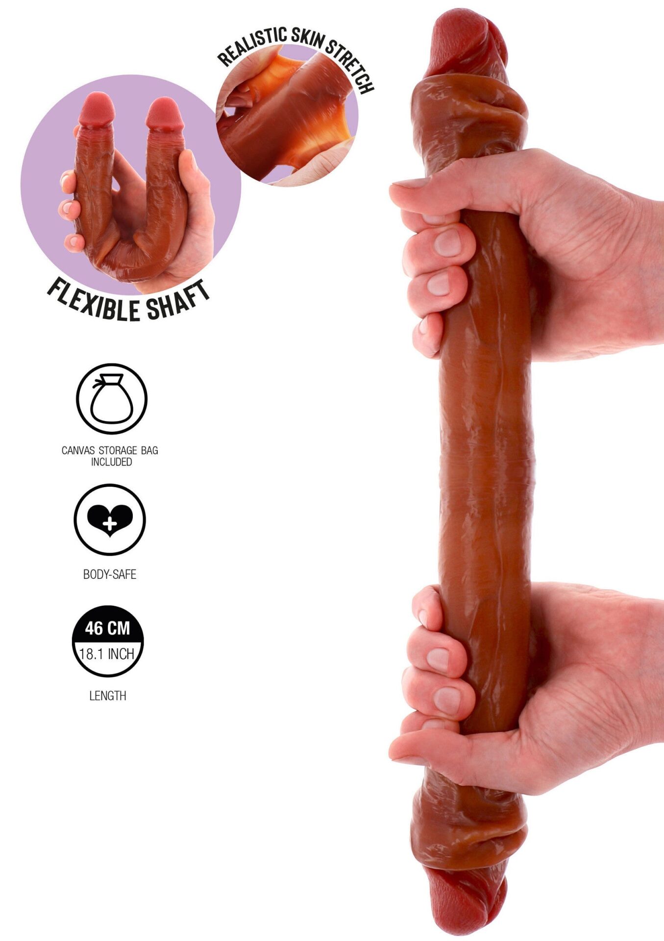 Dubbele dildo met voorhuid 46 cm – Foreskin Double Dong Silicone 46 cm – foto 8