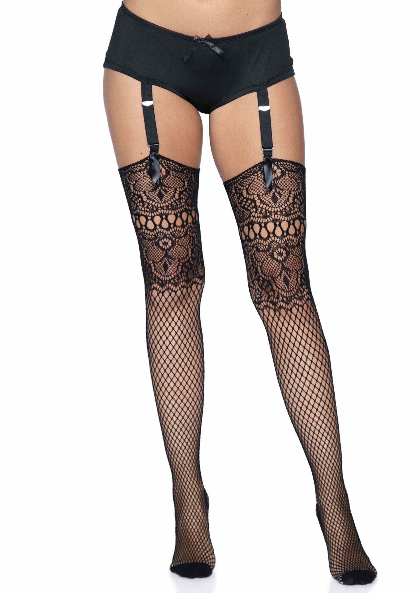 Visnet kousen met naad – Fishnet Backseam Stockings with Lace Top – foto 2