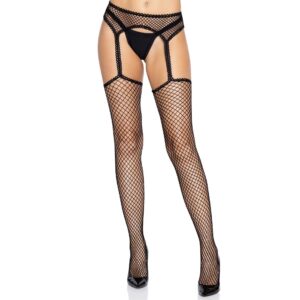 Netkousen met jarretelgordel – Net Stockings with Trimmed Garter Belt
