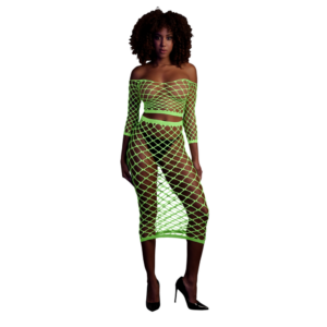 Neon groene crop top en rok – Langsleeve Crop Top en Lange Rok