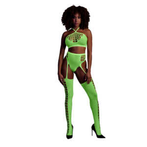 Neon groene crop top met kousen – Twee Delige Set met Crop Top en Kousen