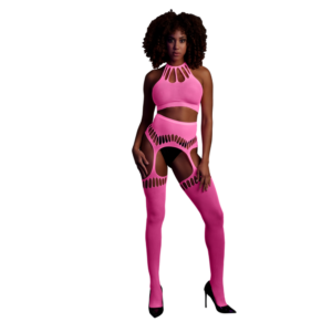 Neon roze crop top met kousen – Twee Delige Set met Crop Top en Kousen